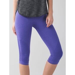 Lululemon In The Flow Crop II Heathered Iris Flower Purple Leggings EUC Size 4